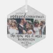 3 Foto van 1 gehuwd kerstfeest met marmer Hexagon Glas Ornament (Voorkant)