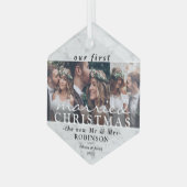 3 Foto van 1 gehuwd kerstfeest Modern Faux marmer Glas Ornament (Voorkant links)