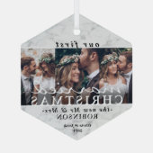 3 Foto van 1 gehuwd kerstfeest Modern Faux marmer Glas Ornament (Achterkant)