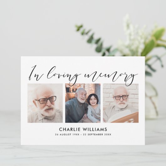 3-foto viering van het leven / begrafenis / rouwfe bedankkaart (Staand voorkant)