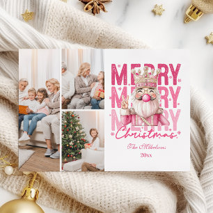 3 Foto Vintage Roze Notenkraker Kerstmis Feestdagenkaart