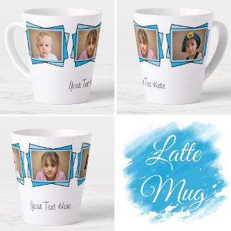 3 foto voeg uw tekst blauw toe latte mok