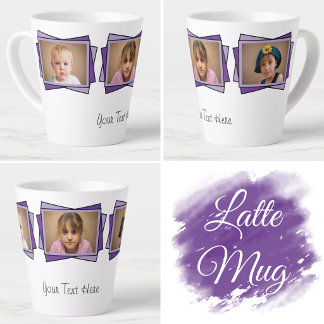 3 foto voeg uw tekst paars toe latte mok