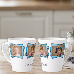 3 foto voeg uw tekst toe blauw latte mok