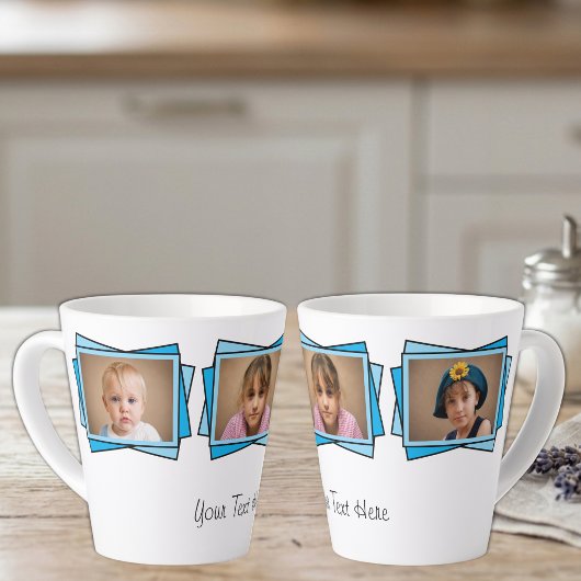 3 foto voeg uw tekst toe blauw latte mok