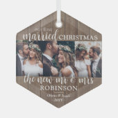 3 Foto voor het eerst gehuwd kerstfeest bijtend fa Glas Ornament (Voorkant)