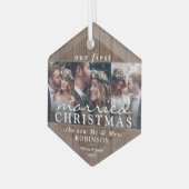 3 Foto voor het eerst gehuwd kerstfeest bijtend fa Glas Ornament (Voorkant links)