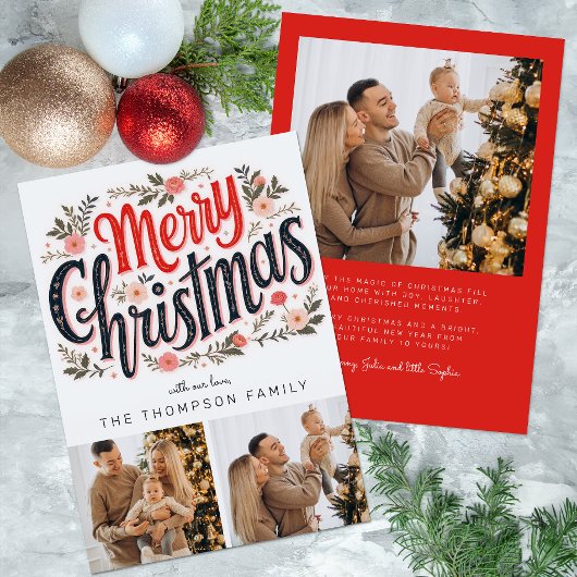 3 foto Vrolijk Kerstfeest Botanische Kerst Kaart