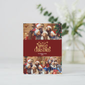 3 Foto Vrolijk kerstfeest in Gold Holiday Briefkaa Feestdagenkaart (Staand voorkant)