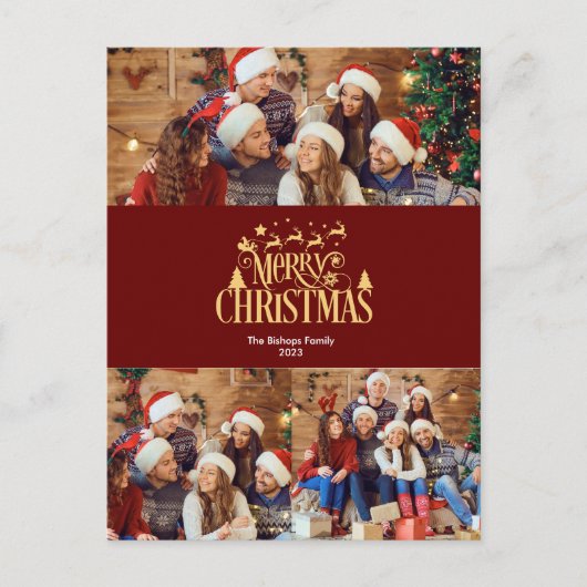 3 Foto Vrolijk kerstfeest in Gold Holiday Briefkaa Feestdagenkaart (Voorkant)