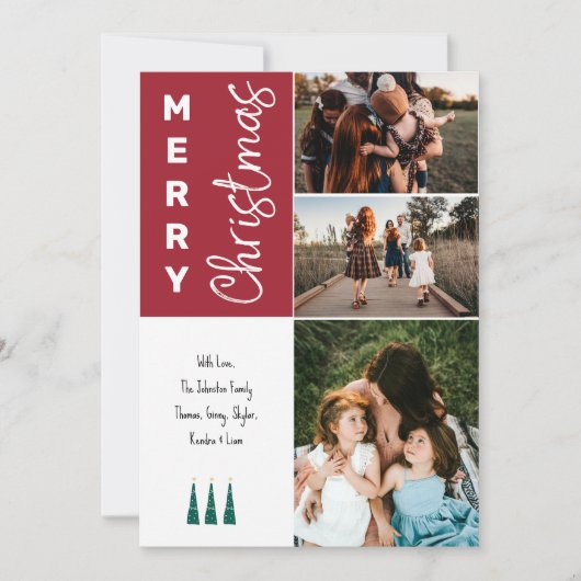 3 Foto Vrolijk Kerstfeest Kaart - Rood (Voorkant)
