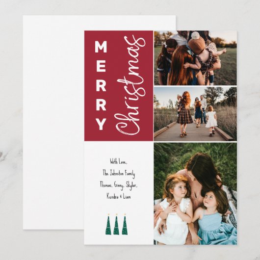 3 Foto Vrolijk Kerstfeest Kaart - Rood (Voorkant / Achterkant)