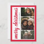 3 Foto Vrolijke Kerstmis Rode Rand - Kalligrafie Feestdagenkaart (Voorkant)