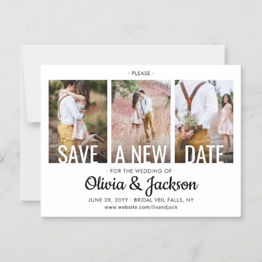 3 Foto Weddenschap Postpone | Wijziging | Datum op Magnetische Uitnodiging (Voorkant)