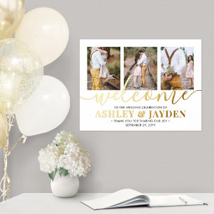 3 Foto Weddenschap Welkom Elegant White en Gold Folie Afdrukken
