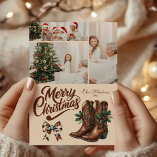 3 Foto Western Boog & Laarzen Kerstmis Feestdagenkaart