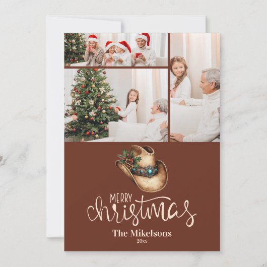 3 Foto Western Cowboy Pet Christmas Feestdagenkaart (Voorkant)