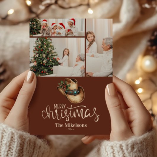 3 Foto Western Cowboy Pet Christmas Feestdagenkaart