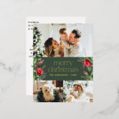 3 Foto Winter Botanisch Groen Vrolijk Kerstfeest Folie Feestdagen Briefkaart (Voorkant / Achterkant)