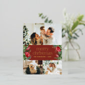 3 foto winter botanische rode vrolijke kerst folie feestdagen briefkaart (Staand Voorkant)