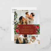 3 foto winter botanische rode vrolijke kerst folie feestdagen briefkaart (Voorkant / Achterkant)