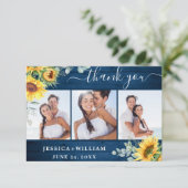 3 FOTO Zonnebloemen Eucalyptus Blue Wood Rustisch Bedankkaart (Staand voorkant)