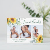 3 FOTO Zonnebloemen Eucalyptus Rustic Wedding Bedankkaart (Staand voorkant)