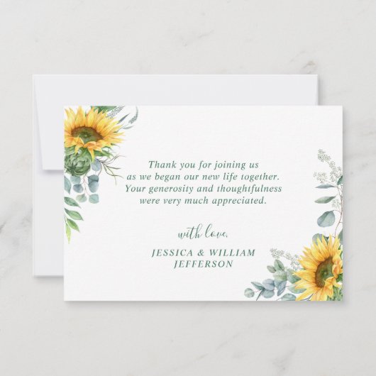 3 FOTO Zonnebloemen Eucalyptus Rustic Wedding Bedankkaart (Achterkant)