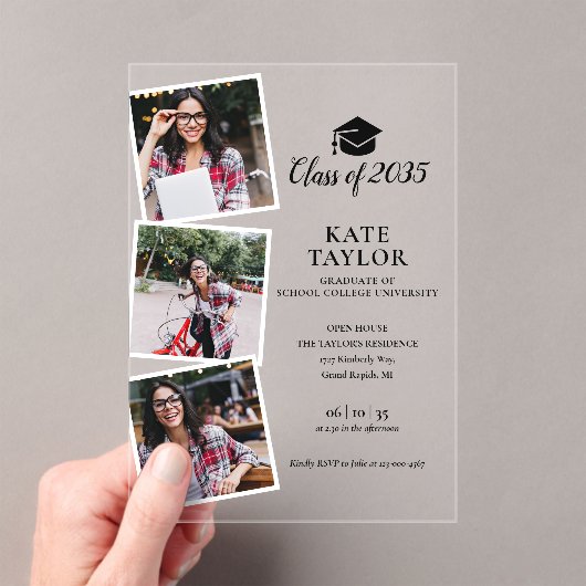 3 foto Zwart en goud afstudeerfeest uitnodiging (Insitu (Draagbaar))