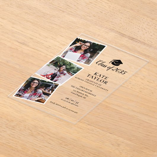 3 foto Zwart en goud afstudeerfeest uitnodiging (Laagn)