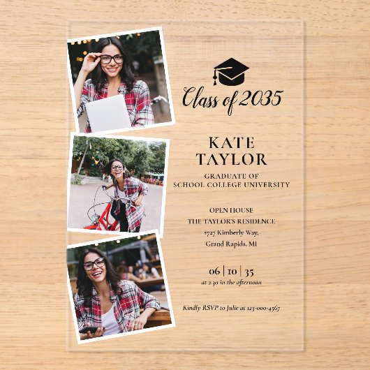 3 foto Zwart en goud afstudeerfeest uitnodiging (Voorkant)