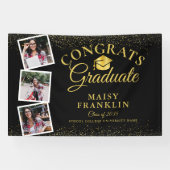 3 foto zwart en goud glitter afstudeerfeest spandoek (Horizontaal)