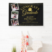 3 foto zwart en goud glitter afstudeerfeest spandoek (Insitu)