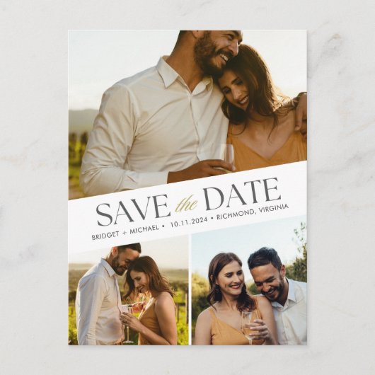 3 Fotobruiloft Bewaar de datum Aankondigingskaart (Voorkant)