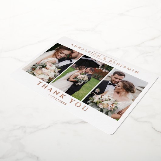 3 Fotobruiloft Hartelijk dank Modern Roos Gold Folie Uitnodiging (Gedraaid)