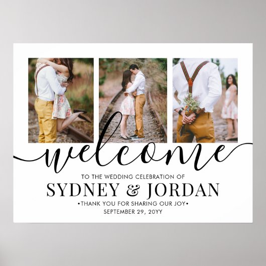 3 Fotobruiloft Welkom Elegant Black Calligraphy Poster (Voorkant)
