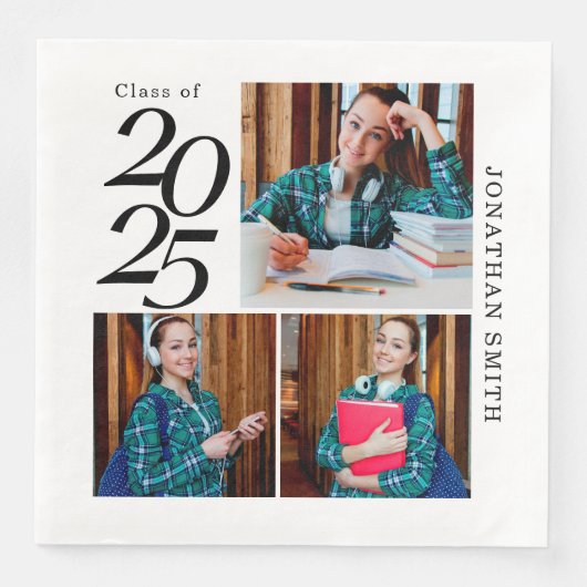 3 Fotocollage 2025 Custom Graduation Party Servet (Voorkant)