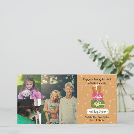 3 Fotocollage Aangepaste naam Kerstmis Groeten Feestdagenkaart (Staand voorkant)