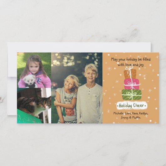3 Fotocollage Aangepaste naam Kerstmis Groeten Feestdagenkaart (Voorkant)