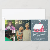 3 Fotocollage Aangepaste naam Snowy House Kerstmis Feestdagenkaart (Voorkant / Achterkant)