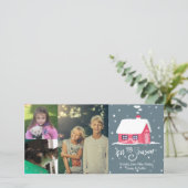 3 Fotocollage Aangepaste naam Snowy House Kerstmis Feestdagenkaart (Staand voorkant)