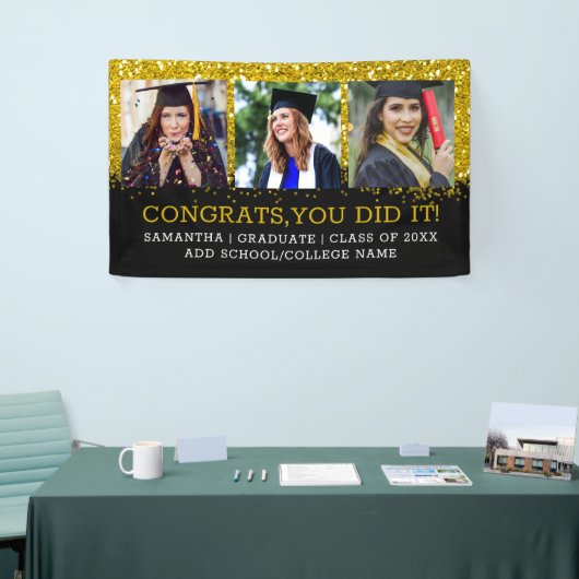 3 Fotocollage Afstudeerder Black Gold Glitter Spandoek (Beurs)