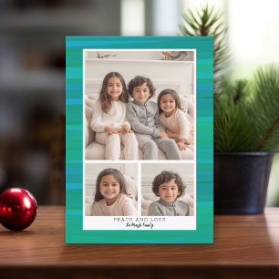 3 Fotocollage - Blauw Groen Waterverf Kerst Feestdagenkaart