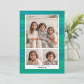 3 Fotocollage - Blauw Groen Waterverf Kerst Feestdagenkaart (Staand voorkant)