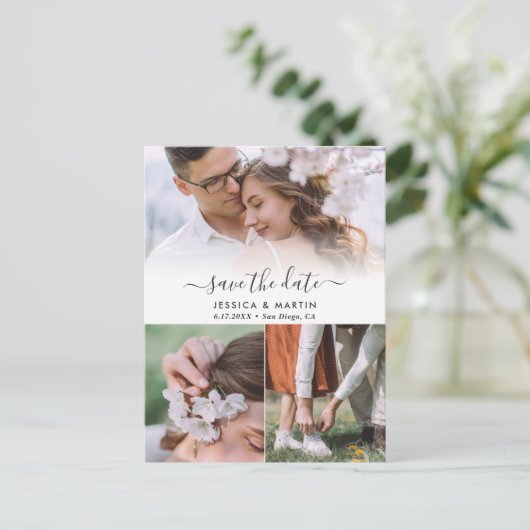 3 Fotocollage bruiloft Save the date Briefkaarten (Staand voorkant)