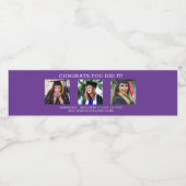 3 Fotocollage Congrats 20XX Afstuderen Paarse Waterfles Etiket (Enkel label)