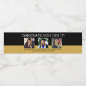 3 Fotocollage Congrats Afstudeerder zwart en goud Waterfles Etiket (Enkel label)