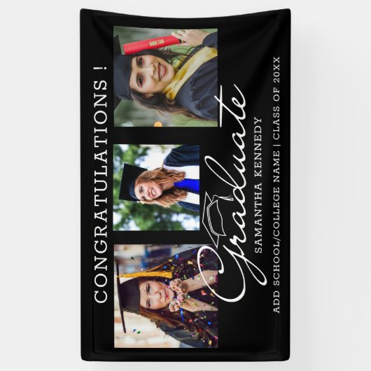 3 Fotocollage Congrats Afstuderen 2025 Afstuderen Spandoek (Verticaal)