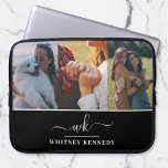 3 Fotocollage Creëer Uw Eigen Monogram Laptop Sleeve<br><div class="desc">Laptop-hoesje met een elegante kalligrafie voor- en achternaam-initialen-monogram en een witte,  minimalistische sjabloon op een zwarte achtergrond. Voeg uw drie favoriete foto's toe aan de creëer van uw eigen hoes voor foto-collage-laptops. Een stijlvol en doordacht persoonlijk cadeau voor verjaardag,  moederdag,  afstuderen of pensionering.</div>
