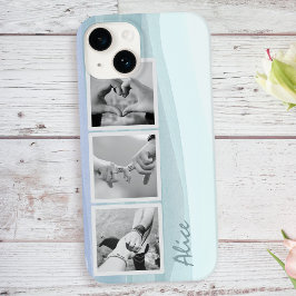 3 Fotocollage en naam Trendy Aqua Blue Case-Mate iPhone 14 Hoesje